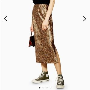 Topshop leopard satin skirt